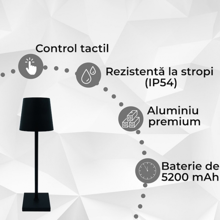 Lampa de masa touch led incarcabila VarioShop®, veioza ambientala cu control tactil, functie de schimbare a intesitatii, 3 temperaturi de culoare cald, neutru, rece, 5 W, acumulator 5200 mah, 37 x 9, [10]