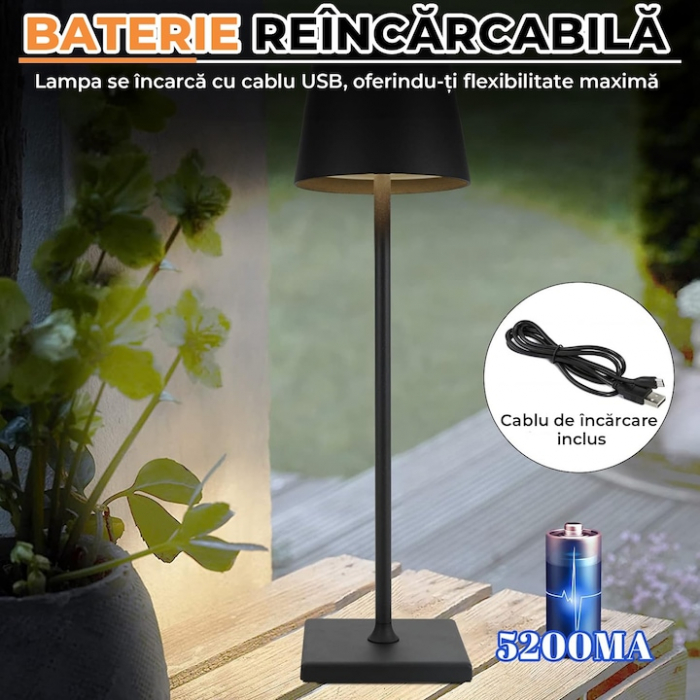 Lampa de masa touch led incarcabila VarioShop®, veioza ambientala cu control tactil, functie de schimbare a intesitatii, 3 temperaturi de culoare cald, neutru, rece, 5 W, acumulator 5200 mah, 37 x 9, [7]