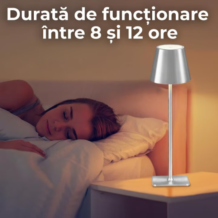Lampa de masa touch led incarcabila VarioShop®, veioza ambientala cu control tactil, functie de schimbare a intesitatii, 3 temperaturi de culoare cald, neutru, rece, acumulator 5200 mah, 37 x 9.5 cm [5]