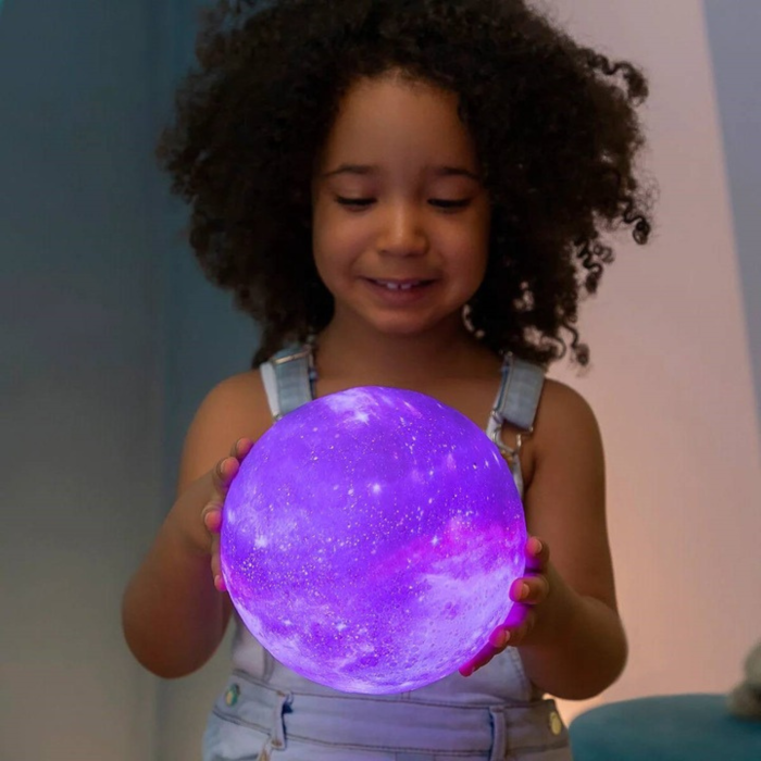 Lampa de noapte 3D VarioShop®, imita luna, 16 culori RGB, 4 moduri de iluminare, control tactil, telecomanda, diametru 15 cm, cu suport lemn si cablu USB, Multicolor [3]