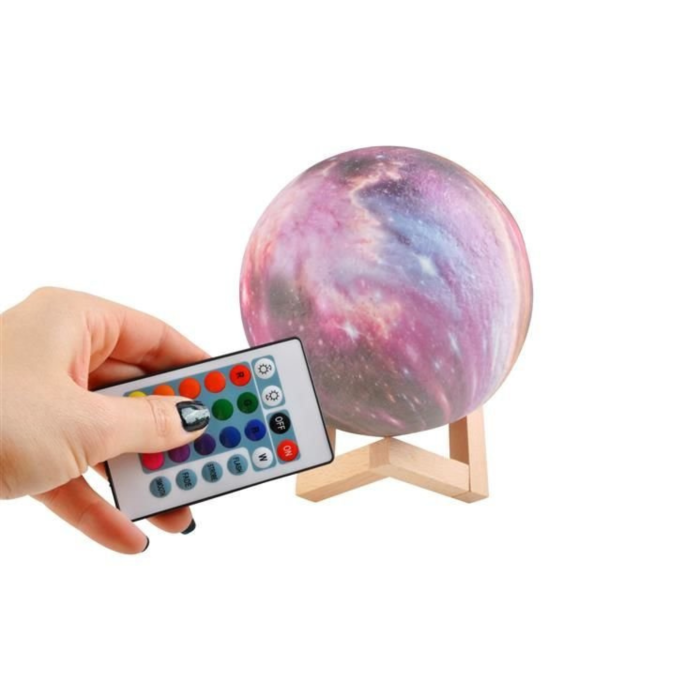 Lampa de noapte 3D VarioShop®, imita luna, 16 culori RGB, 4 moduri de iluminare, control tactil, telecomanda, diametru 15 cm, cu suport lemn si cablu USB, Multicolor [4]