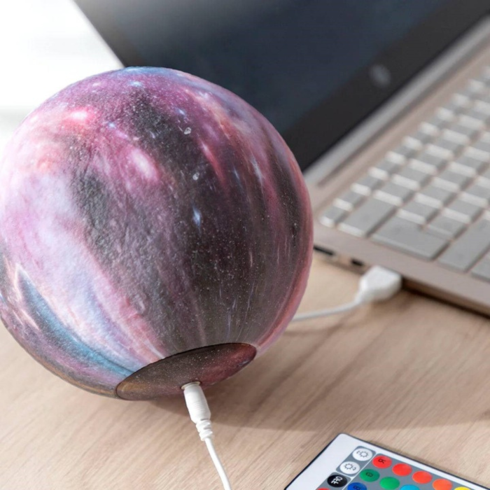 Lampa de noapte 3D VarioShop®, imita luna, 16 culori RGB, 4 moduri de iluminare, control tactil, telecomanda, diametru 15 cm, cu suport lemn si cablu USB, Multicolor [12]