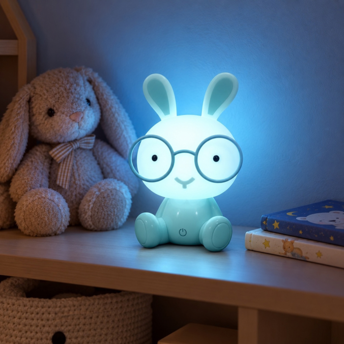 Lampa de veghe copii VarioShop®, forma iepuras, LED multicolor, 3 moduri de iluminare, panou tactil, USB, 23 cm, albastru [5]