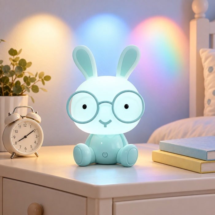 Lampa de veghe copii VarioShop®, forma iepuras, LED multicolor, 3 moduri de iluminare, panou tactil, USB, 23 cm, albastru [8]