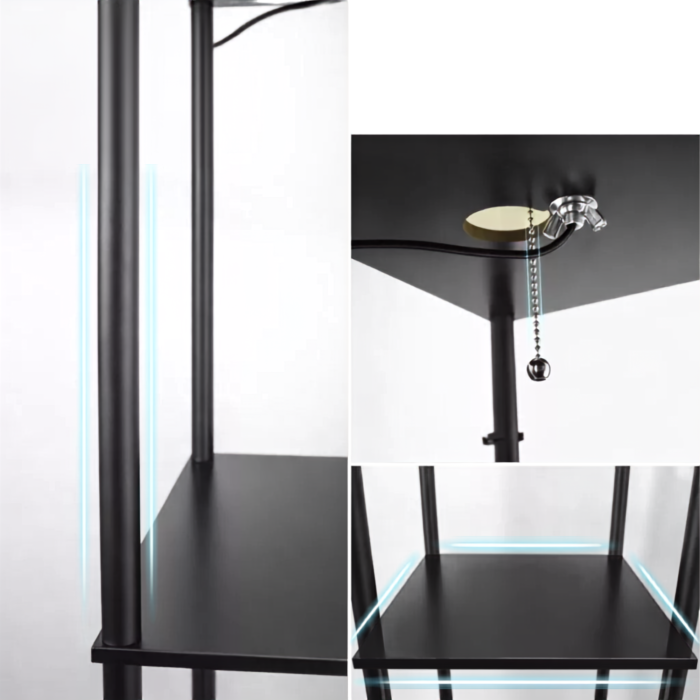 Lampa de podea cu rafturi VarioShop®, 2 in 1, cu abajur si cadru metalic, bec LED E27 inclus, pentru living, dormitor, birou si hol, 160 x 26 cm, negru/nuanta deschisa [8]