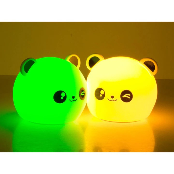 Lampa de veghe LED pentru copii VarioShop®, urs panda din silicon moale, RGB, touch, cu baterie reincarcabila si USB, 12.5 cm, Alb [4]