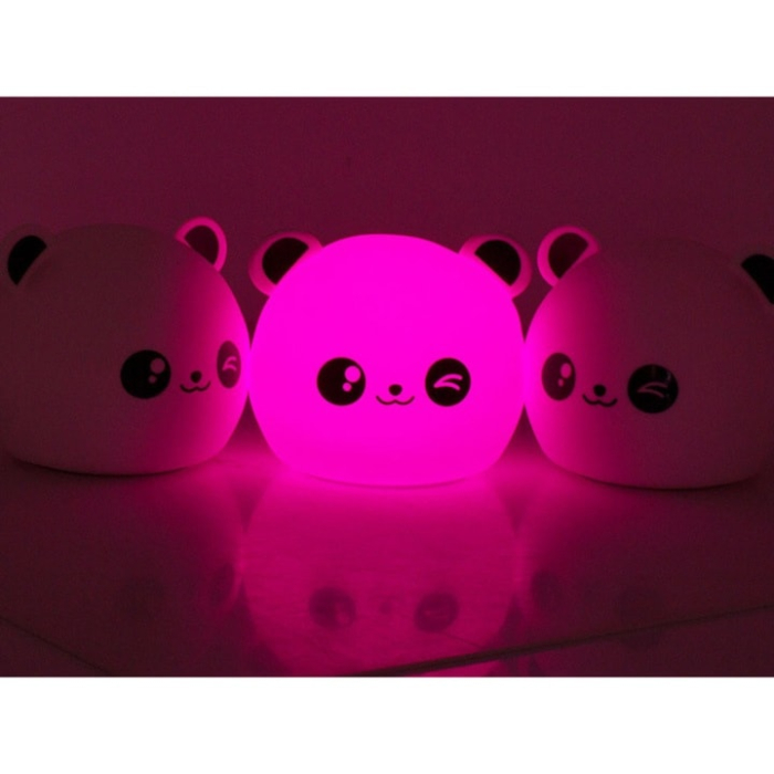 Lampa de veghe LED pentru copii VarioShop®, urs panda din silicon moale, RGB, touch, cu baterie reincarcabila si USB, 12.5 cm, Alb [5]