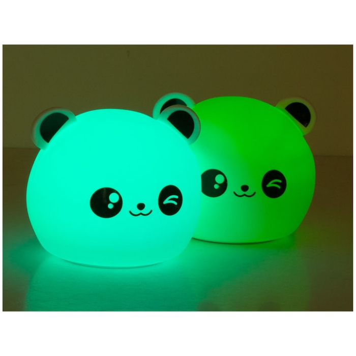 Lampa de veghe LED pentru copii VarioShop®, urs panda din silicon moale, RGB, touch, cu baterie reincarcabila si USB, 12.5 cm, Alb [2]