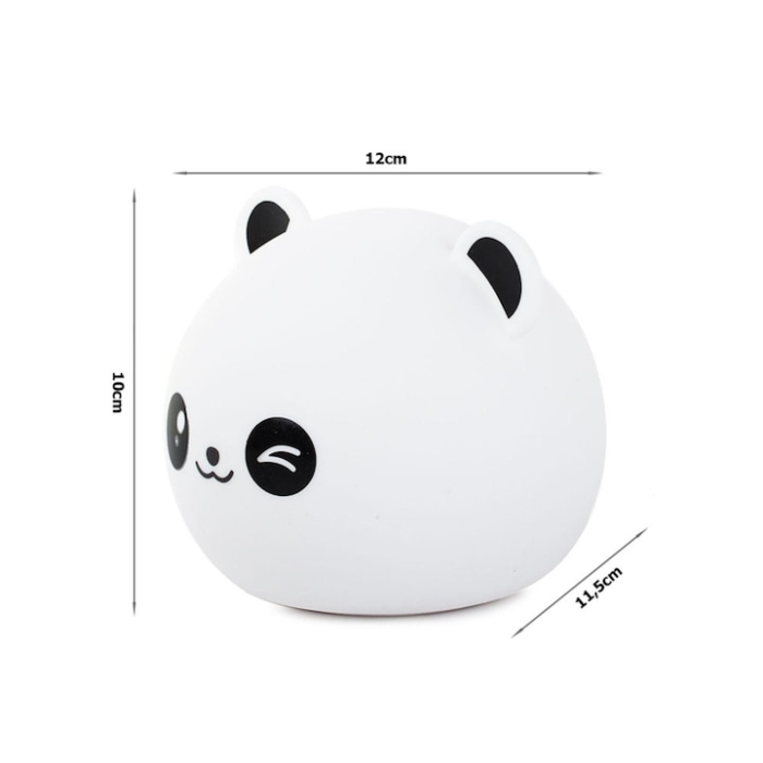 Lampa de veghe LED pentru copii VarioShop®, urs panda din silicon moale, RGB, touch, cu baterie reincarcabila si USB, 12.5 cm, Alb [6]