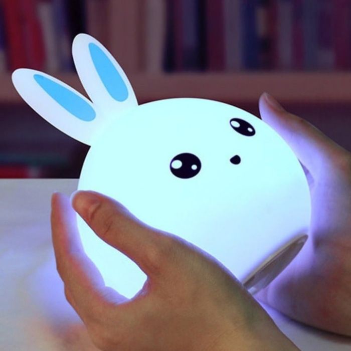 Lampa de veghe pentru copii VarioShop®, in forma de iepuras, silicon moale, RGB, control tactil, baterii incluse, 5 culori, 15.5 cm, Alb [5]