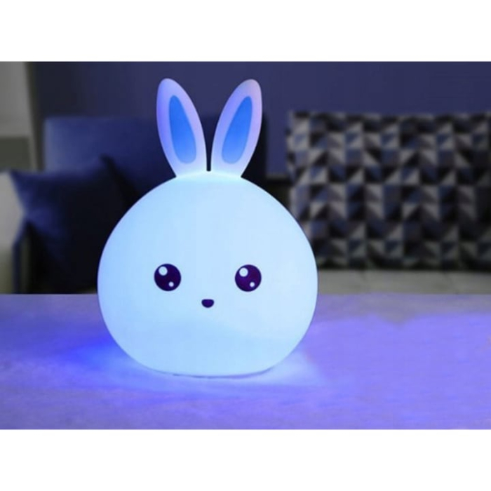 Lampa de veghe pentru copii VarioShop®, in forma de iepuras, silicon moale, RGB, control tactil, baterii incluse, 5 culori, 15.5 cm, Alb [6]