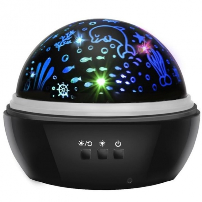 Lampa de veghe pentru copii VarioShop®, Proiector cu Stele si Luna / Viata Marina, Ideal pentru Somn, Camera Copilului, 2 Filtre Detasabile, 12 x 12 x 10 cm, Negru [5]