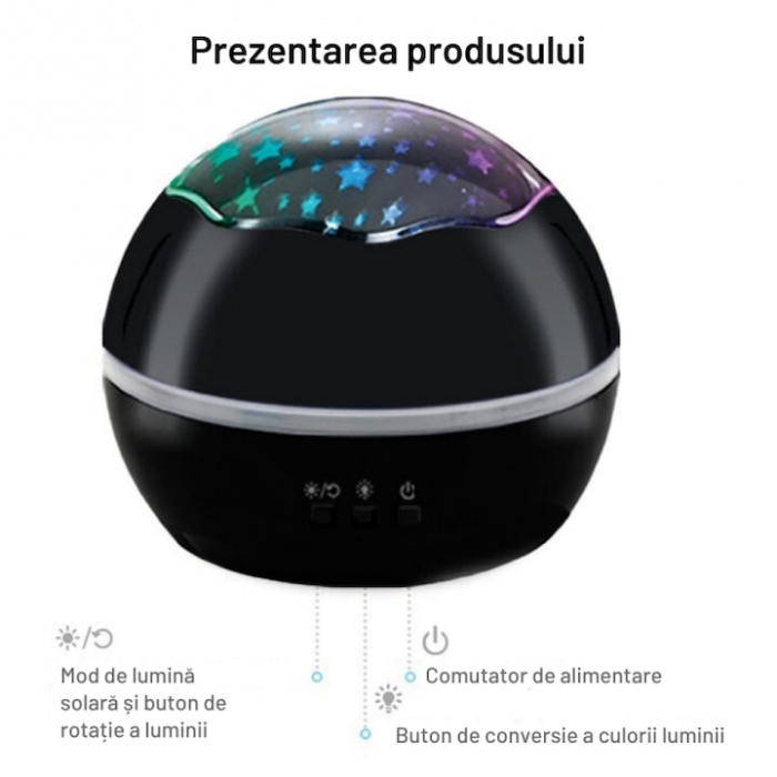 Lampa de veghe pentru copii VarioShop®, Proiector cu Stele si Luna / Viata Marina, Ideal pentru Somn, Camera Copilului, 2 Filtre Detasabile, 12 x 12 x 10 cm, Negru [20]