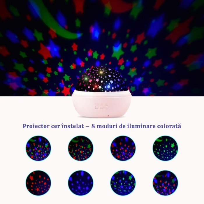 Lampa de veghe pentru copii VarioShop®, Proiector cu Stele si Luna / Viata Marina, Ideal pentru Somn, Camera Copilului, 2 Filtre Detasabile, 12 x 12 x 10 cm, Roz [3]