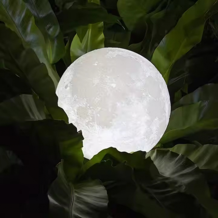 Lampa de veghe VarioShop®, model luna 3D, 12 moduri iluminare, suport lemn, incarcare USB, 18 cm [16]