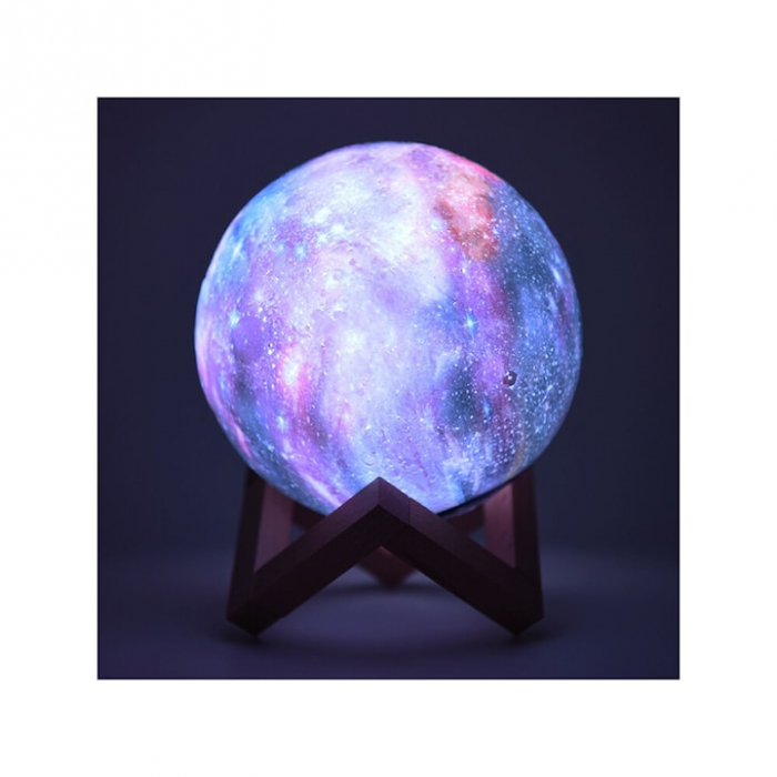 Lampa de veghe VarioShop®, model luna si stele 3D, 16 moduri iluminare, suport lemn, incarcare USB, 10 cm [6]
