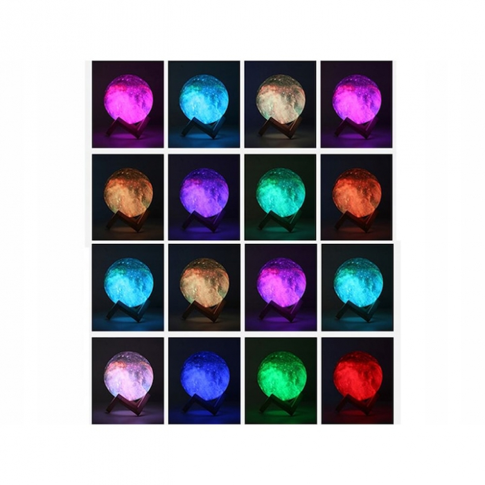 Lampa de veghe VarioShop®, model luna si stele 3D, 16 moduri iluminare, suport lemn, incarcare USB, 10 cm [14]