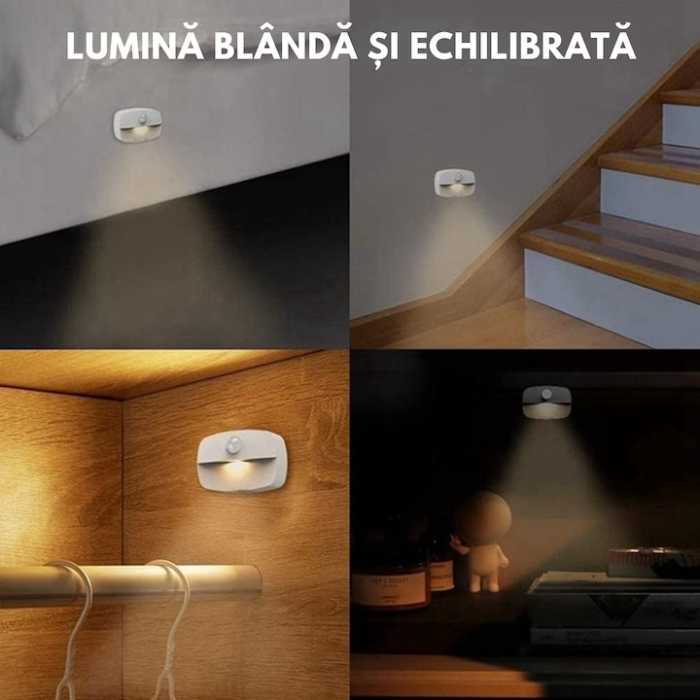 Lampa LED fara fir cu senzor de miscare PIR VarioShop®, iluminare automata, instalare rapida, alimentare cu baterii, ideala pentru coridoare, dulapuri, scari, toalete, garaje si alte spatii intunecate [5]