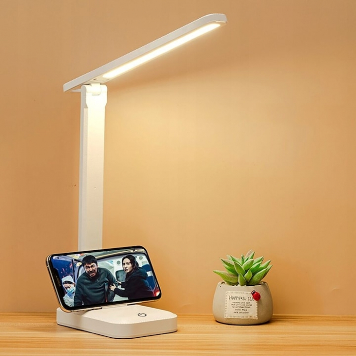 Lampa LED pentru birou VarioShop®, 3 Niveluri de reglare a luminozitatii, Design pliabil si ajustabil, Control tactil, Alimentare USB, Cap rotativ 180°, Ideala pentru birou, dormitor sau living, Culoa [7]
