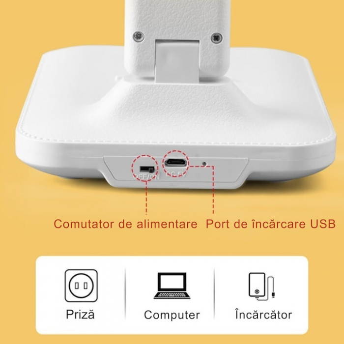 Lampa LED pentru birou VarioShop®, 3 Niveluri de reglare a luminozitatii, Design pliabil si ajustabil, Control tactil, Alimentare USB, Cap rotativ 180°, Ideala pentru birou, dormitor sau living, Culoa [6]