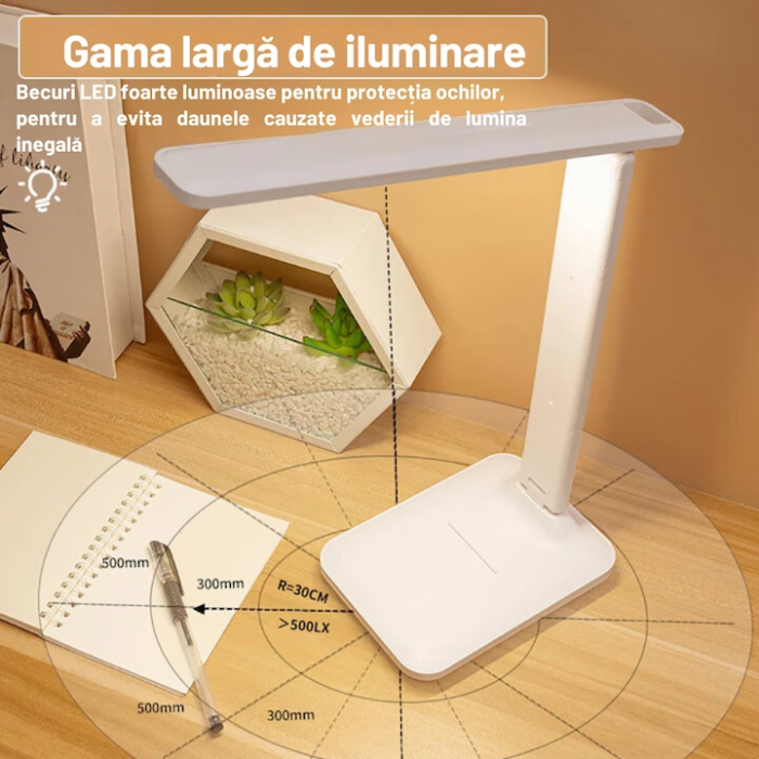 Lampa LED pentru birou VarioShop®, 3 Niveluri de reglare a luminozitatii, Design pliabil si ajustabil, Control tactil, Alimentare USB, Cap rotativ 180°, Ideala pentru birou, dormitor sau living, Culoa [8]