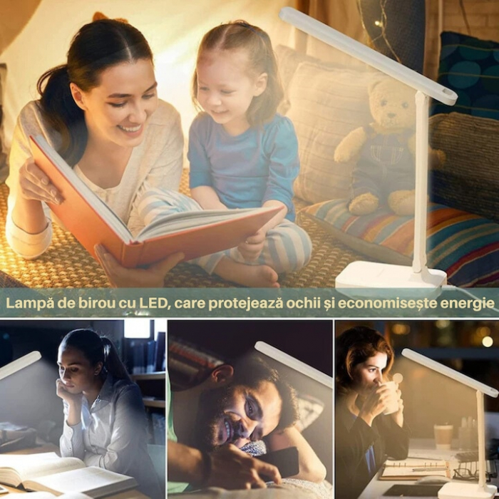 Lampa LED pentru birou VarioShop®, 3 Niveluri de reglare a luminozitatii, Design pliabil si ajustabil, Control tactil, Alimentare USB, Cap rotativ 180°, Ideala pentru birou, dormitor sau living, Culoa [4]