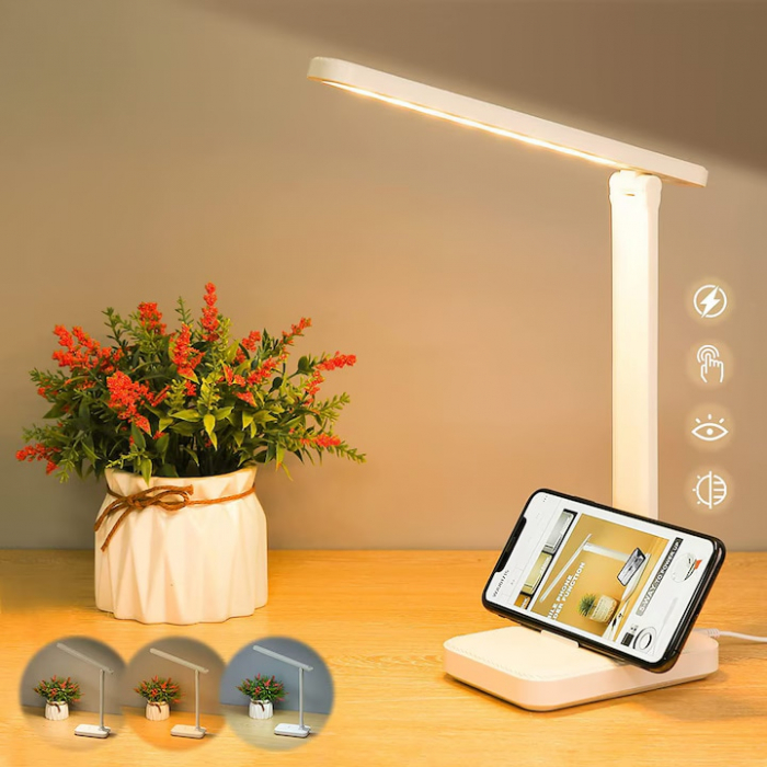 Lampa LED pentru birou VarioShop®, 3 Niveluri de reglare a luminozitatii, Design pliabil si ajustabil, Control tactil, Alimentare USB, Cap rotativ 180°, Ideala pentru birou, dormitor sau living, Culoa [13]