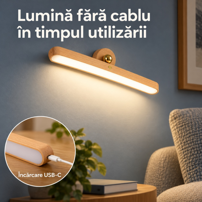 Lampa LED portabila fara fir VarioShop®, cu fixare magnetica pe perete, ideala pentru citit, dormitor, hol si dulap, lumina reglabila tactil, rotire 360°, acumulator 1000 mAh, incarcare USB-C, maro [5]