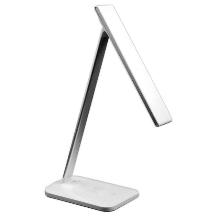 Lampa LED VarioShop®, Veioza cu Incarcator Wireless Fast Charge Universal, Touch Control, Timer, Iluminare Reglabila, Brat Reglabil, 37 x 12 x 17 cm, Alb [10]