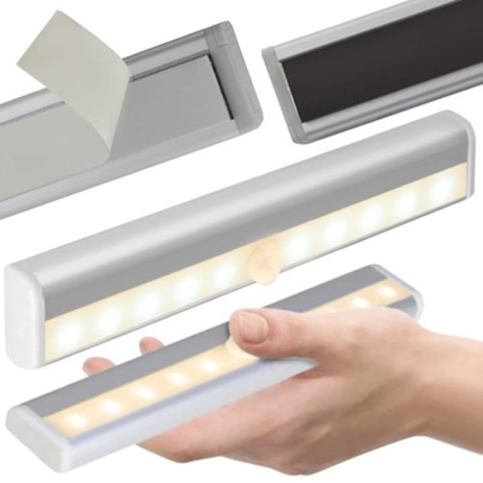 Lampa LED Wirelles cu Senzor de Miscare VarioShop®, Banda Dubla Adeziva, Alimentare Baterii 4 x AAA, 10 Leduri, Lumina Calda, pentru Iluminare Coridor/Baie/Interiorului Dulapului/Scari, Alb [7]