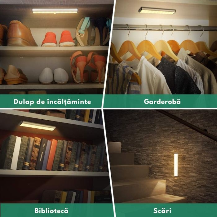 Lampa LED Wirelles cu Senzor de Miscare VarioShop®, Banda Dubla Adeziva, Alimentare Baterii 4 x AAA, 10 Leduri, Lumina Calda, pentru Iluminare Coridor/Baie/Interiorului Dulapului/Scari, Alb [4]