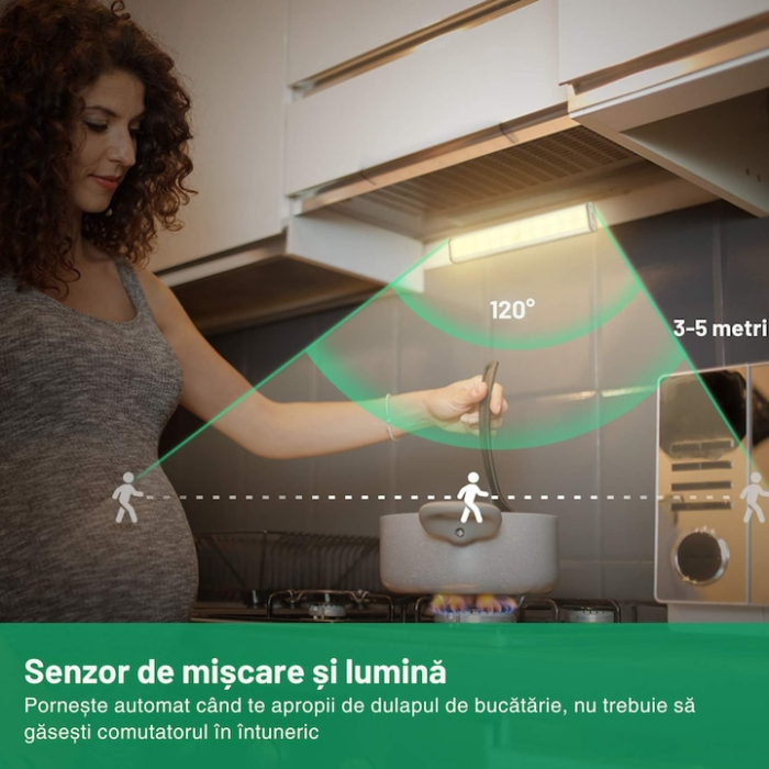 Lampa LED Wirelles cu Senzor de Miscare VarioShop®, Banda Dubla Adeziva, Alimentare Baterii 4 x AAA, 10 Leduri, Lumina Calda, pentru Iluminare Coridor/Baie/Interiorului Dulapului/Scari, Alb [3]