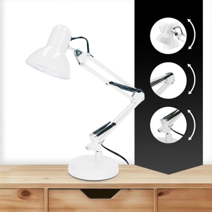Lampa profesionala pentru birou VarioShop®, design modern, E27, 40W, din metal, cu brat oscilant, reglabila, Alb [4]