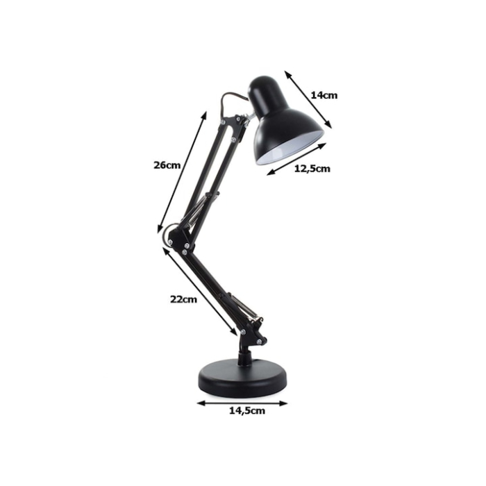 Lampa profesionala pentru birou VarioShop®, design modern, E27, 40W, din metal, cu brat oscilant, reglabila, Negru [12]