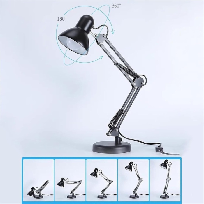 Lampa profesionala pentru birou VarioShop®, design modern, E27, 40W, din metal, cu brat oscilant, reglabila, Negru [4]