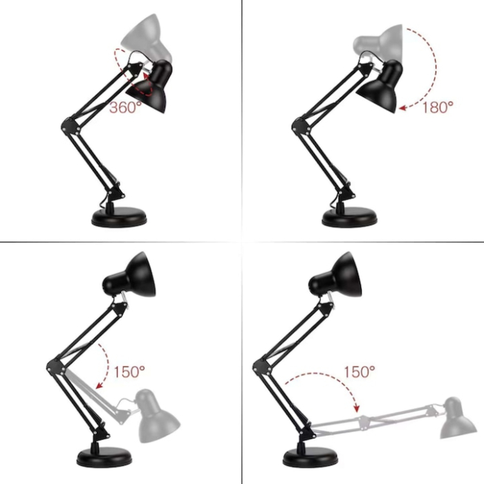 Lampa profesionala pentru birou VarioShop®, design modern, E27, 40W, din metal, cu brat oscilant, reglabila, Negru [14]