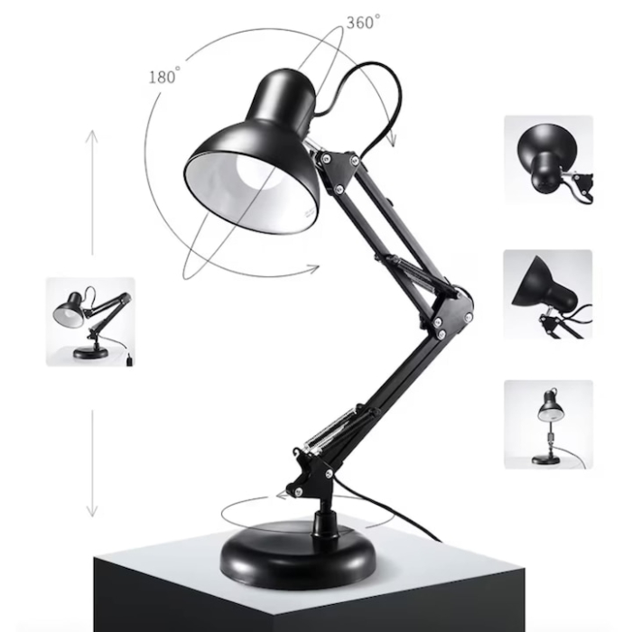 Lampa profesionala pentru birou VarioShop®, design modern, E27, 40W, din metal, cu brat oscilant, reglabila, Negru [8]