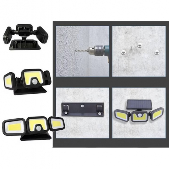 Lampa Solara 103 COB LED VarioShop®, Senzor de Lumina, Senzor de Miscare, 3 Moduri de Iluminare, Telecomanda cu Functii Multiple, Putere 120 W, Clasa A, IP67 Wateproof, Negru [11]