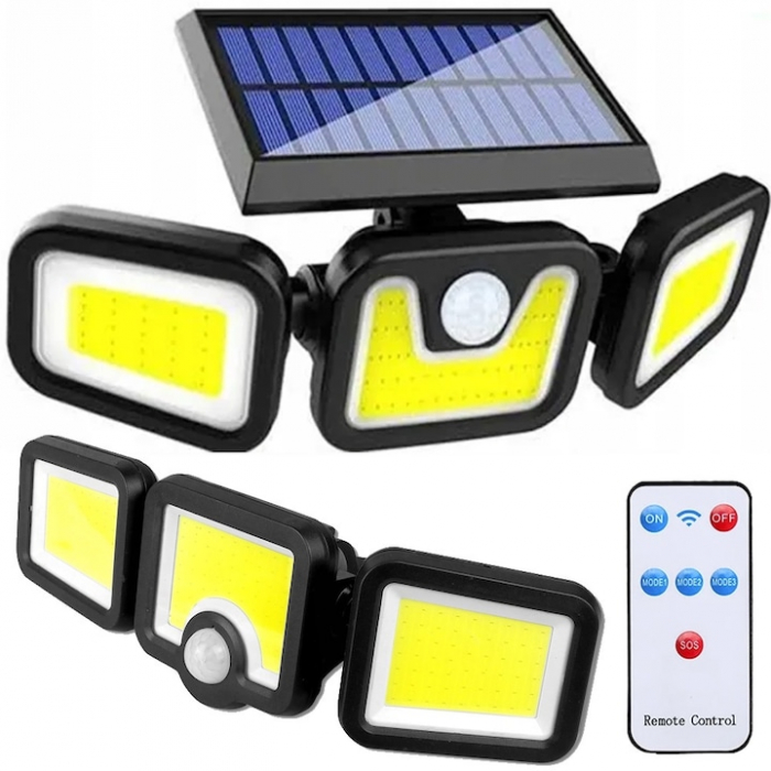 Lampa Solara 103 COB LED VarioShop®, Senzor de Lumina, Senzor de Miscare, 3 Moduri de Iluminare, Telecomanda cu Functii Multiple, Putere 120 W, Clasa A, IP67 Wateproof, Negru [2]