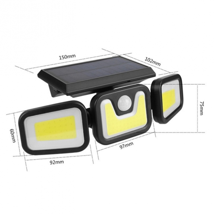Lampa Solara 103 COB LED VarioShop®, Senzor de Lumina, Senzor de Miscare, 3 Moduri de Iluminare, Telecomanda cu Functii Multiple, Putere 120 W, Clasa A, IP67 Wateproof, Negru [10]