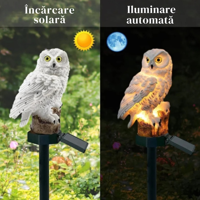 Lampa solara bufnita VarioShop®, lumina calda, senzor amurg, IP44, panou reglabil, 44 cm, ideala pentru gradina [4]