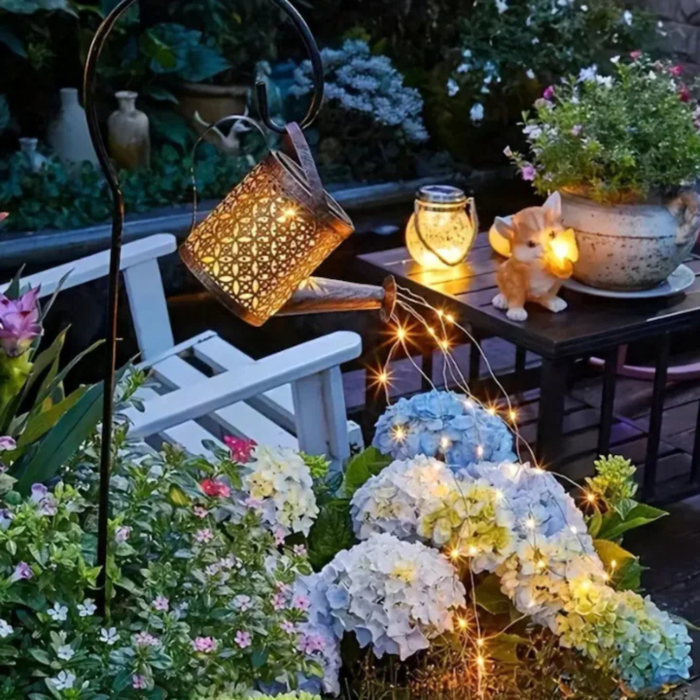 Lampa solara de exterior decorativa Varioshop, Forma de stropitoare, LED-urile simuleaza curgerea apei, Cu senzor de lumina, Rezistenta la apa, Inaltime 80.5cm, Negru-cupru [4]