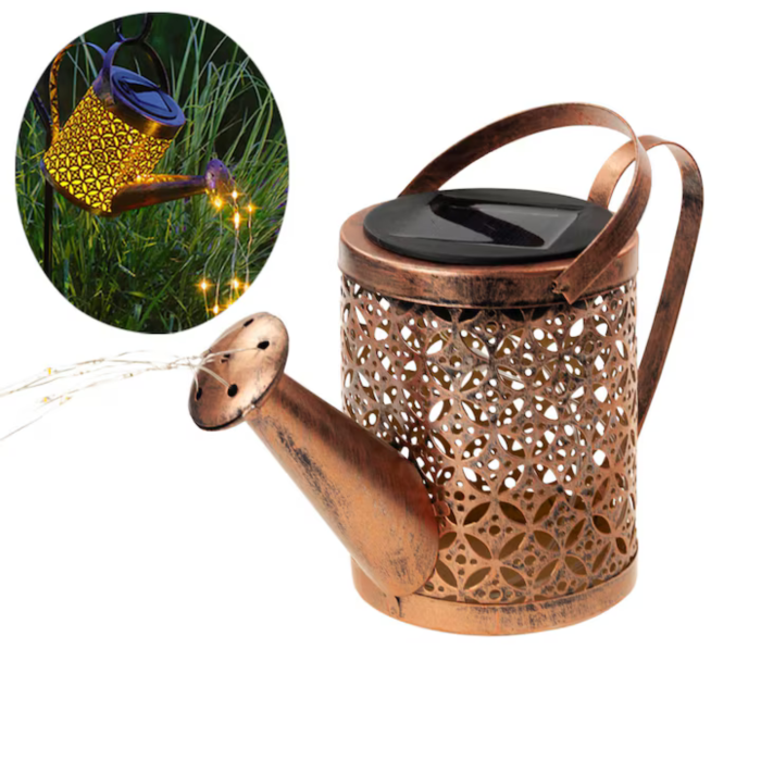 Lampa solara de exterior decorativa Varioshop, Forma de stropitoare, LED-urile simuleaza curgerea apei, Cu senzor de lumina, Rezistenta la apa, Inaltime 80.5cm, Negru-cupru [2]