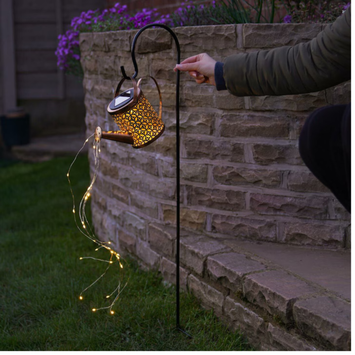 Lampa solara de exterior decorativa Varioshop, Forma de stropitoare, LED-urile simuleaza curgerea apei, Cu senzor de lumina, Rezistenta la apa, Inaltime 80.5cm, Negru-cupru [5]