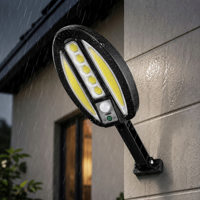 Lampa solara de exterior VarioShop®, cu senzor de miscare, LED COB, baterie 3000 mAh, montare pe perete, pentru garaj, poarta, terasa si alee, negru [6]