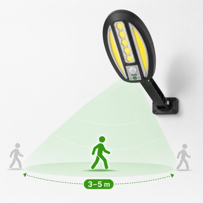 Lampa solara de exterior VarioShop®, cu senzor de miscare, LED COB, baterie 3000 mAh, montare pe perete, pentru garaj, poarta, terasa si alee, negru [7]