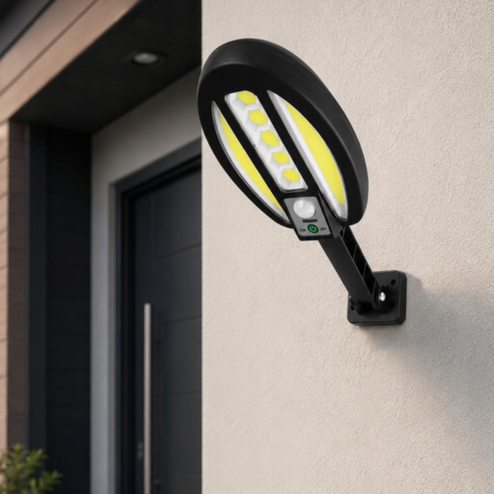 Lampa solara de exterior VarioShop®, cu senzor de miscare, LED COB, baterie 3000 mAh, montare pe perete, pentru garaj, poarta, terasa si alee, negru [12]