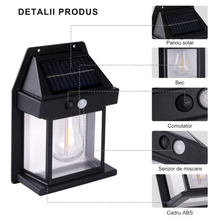 Lampa solara de perete VarioShop® pentru exterior, LED E27, senzor amurg, impermeabila, 11x17x6 cm, negru [3]