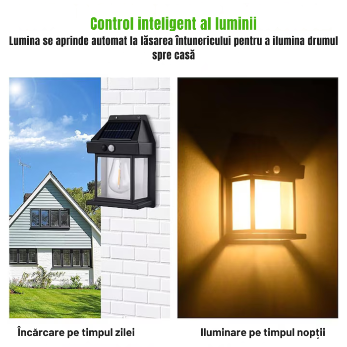 Lampa solara de perete VarioShop® pentru exterior, LED E27, senzor amurg, impermeabila, 11x17x6 cm, negru [2]