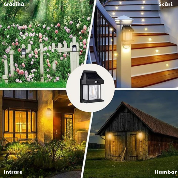 Lampa solara de perete VarioShop® pentru exterior, LED E27, senzor amurg, impermeabila, 11x17x6 cm, negru [5]
